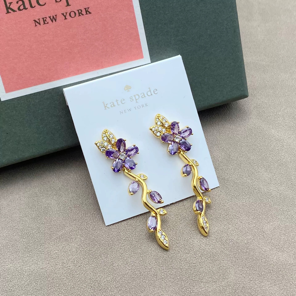 kate spade Colorful Zircon Flower Leaf Long Tassel Earrings